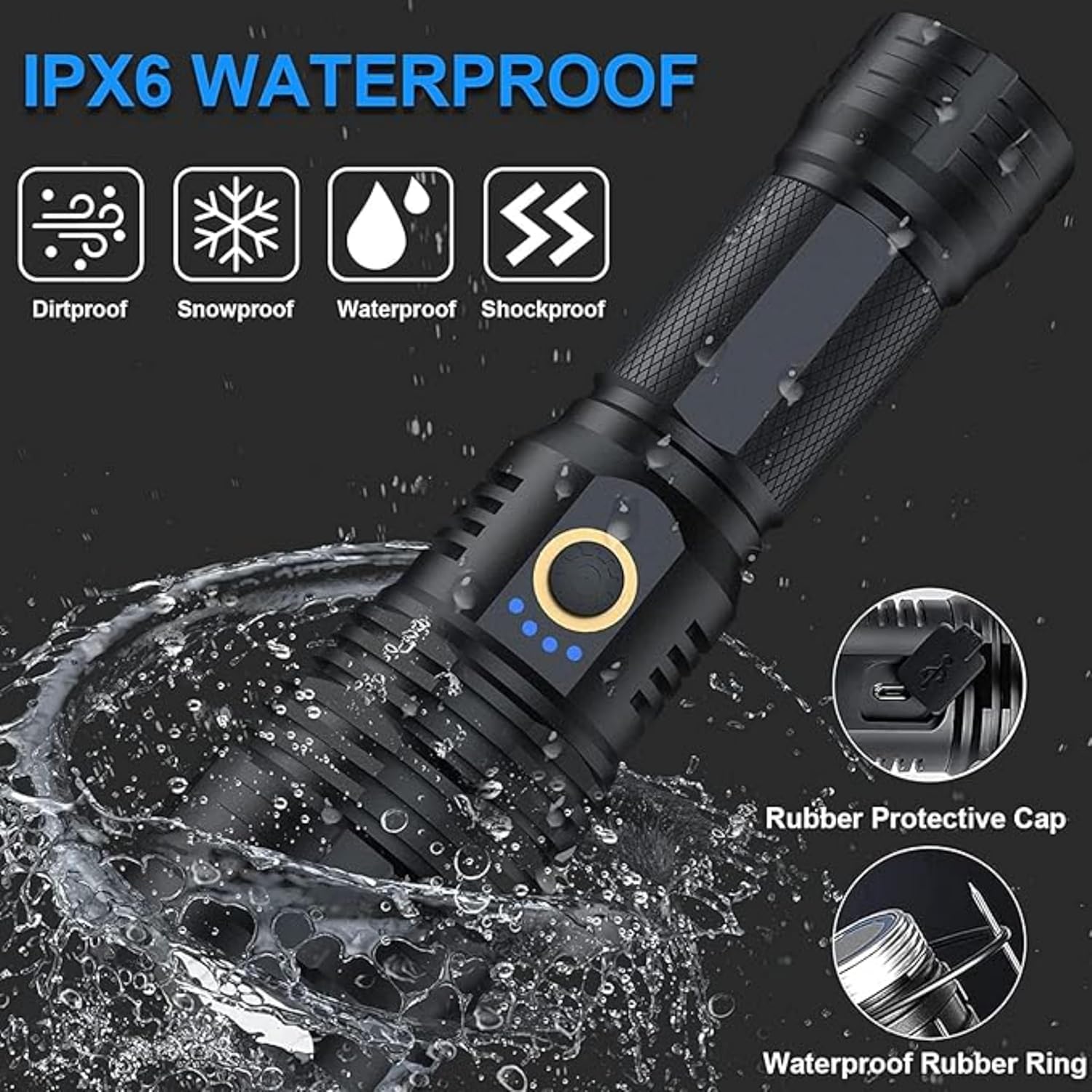 Powerful P50 Type C Torch Light 9000 Lumen High Power LED Flashlight