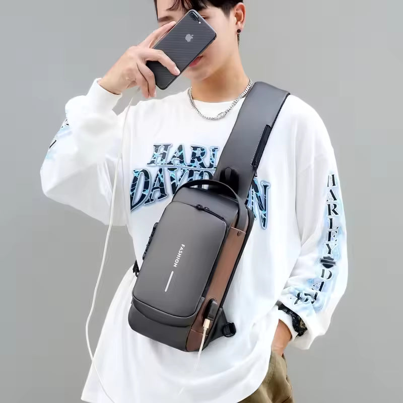 Crossbody Chest Bag with USB Charging & Coded Lock – Anti-Theft Shoulder Sling Bag