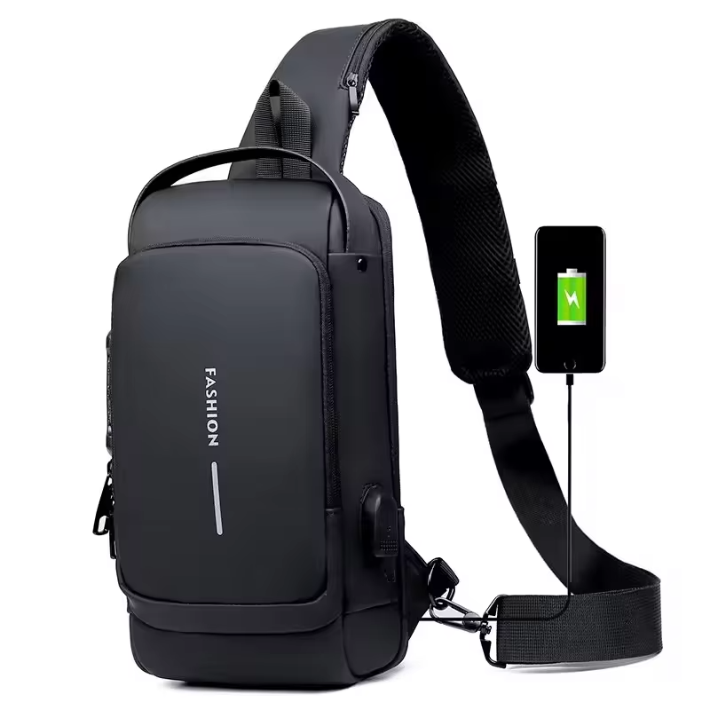 Crossbody Chest Bag with USB Charging & Coded Lock – Anti-Theft Shoulder Sling Bag